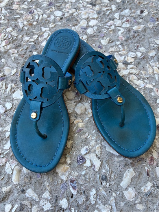 Tory Burch Shoes - Tory Burch Royal Blue Miller Cutout Leather Thong Sandals